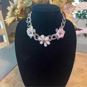 Sabika Chainlink Flower Crystal Silver Tone Necklace